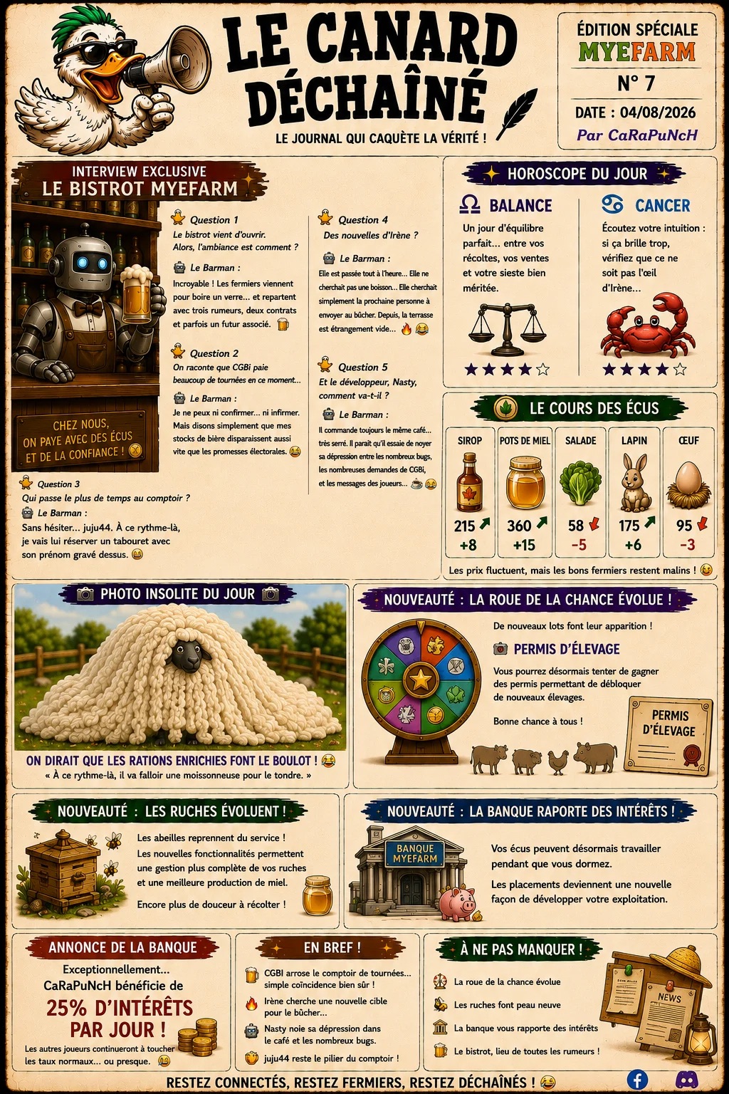 Titre du numéro 7  🐑 Le mouton miracle, les rumeurs du bistrot et une banque qui perd la tête !