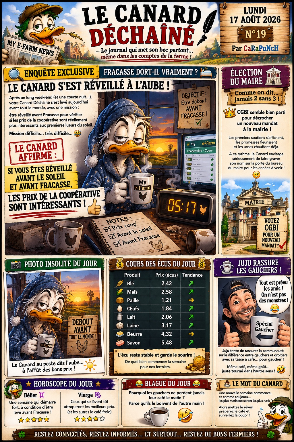 Le Canard Déchaîné — N°19  Lundi 17 août 2026 — Debout avant Fracasse !